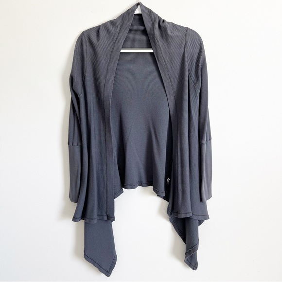Long Sleeve Thermal Waffle Knit Handkerchief Cardigan Sweater Top Grey Small - Picture 12 of 13